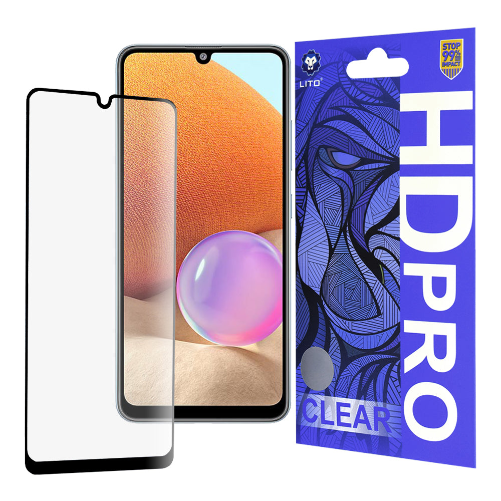 Protector de pantalla Lito HD Pro Clear para Samsung Galaxy A32 A325, vidrio templado, adhesivo completo, negro