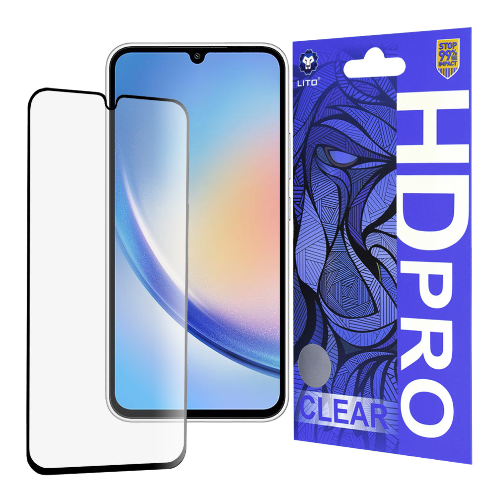 Protector de pantalla Lito HD Pro Clear para Samsung Galaxy A34 A346, vidrio templado, adhesivo completo, negro