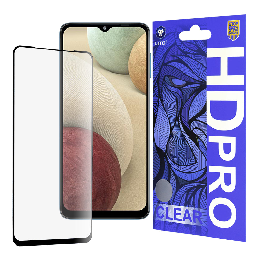 Protector de pantalla Lito HD Pro Clear para Samsung Galaxy F12 F127 / A12 Nacho A127 / M02 M022, vidrio templado, adhesivo completo, negro
