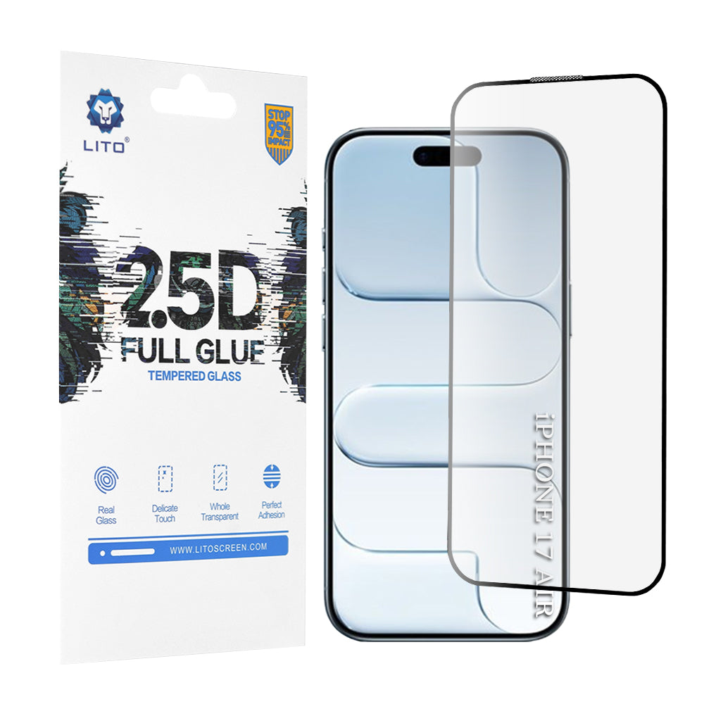 Protector de pantalla Lito para Apple iPhone 17 Air, Cristal Templado, Full Glue, 2.5D, Negro