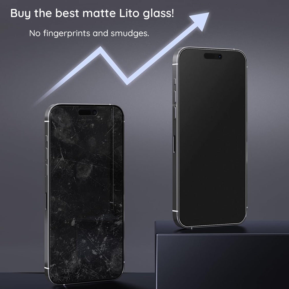 Protector de pantalla mate Lito HD Pro para Apple iPhone 16 Plus, vidrio templado, adhesivo completo, negro
