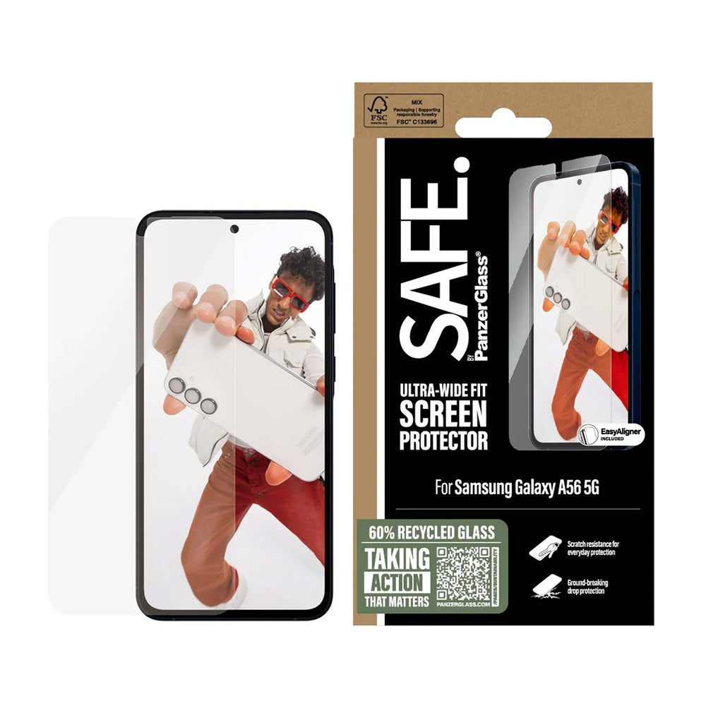 Folie de protección de pantalla PanzerGlass Safe. Ultra-Wide Fit EasyAligner para Samsung Galaxy A56 A566, Cristal Templado, Full Glue
