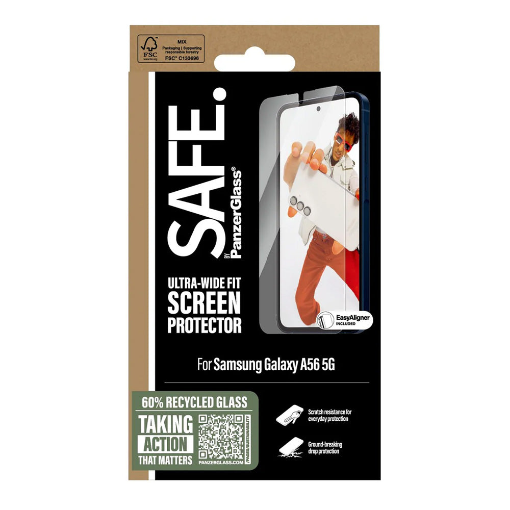 Folie de protección de pantalla PanzerGlass Safe. Ultra-Wide Fit EasyAligner para Samsung Galaxy A56 A566, Cristal Templado, Full Glue