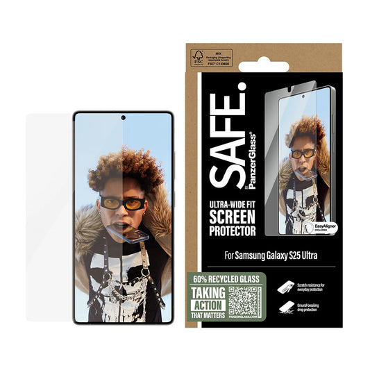 Protector de pantalla PanzerGlass Safe. Ultra-Wide Fit EasyAligner para Samsung Galaxy S25 Ultra S938, Cristal Templado, Full Glue.