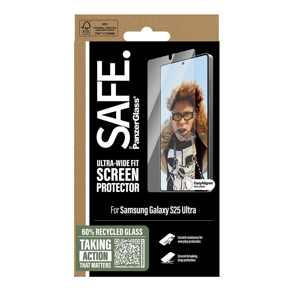 Protector de pantalla PanzerGlass Safe. Ultra-Wide Fit EasyAligner para Samsung Galaxy S25 Ultra S938, Cristal Templado, Full Glue.