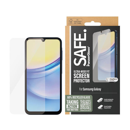 Protector de pantalla PanzerGlass Safe. Ultra-Wide Fit para Samsung Galaxy A16 5G A166 / A16 4G A165, Cristal Templado, Full Glue.