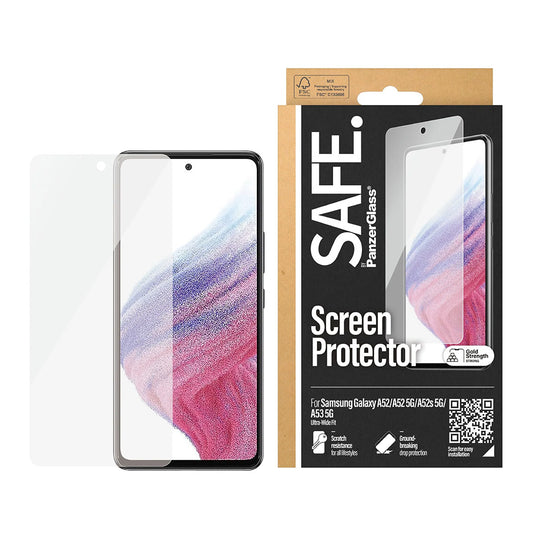 Protector de pantalla PanzerGlass Safe. Ultra-Wide Fit para Samsung Galaxy A53 5G A536 / A52s 5G A528 / A52 5G A526, Cristal Templado, Full Glue.