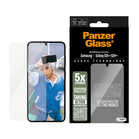 Protector de pantalla PanzerGlass Ultra-Wide Ceramic EasyAligner para Samsung Galaxy S25+ S936 / S24+ S926, Cristal Templado, Adhesivo Completo