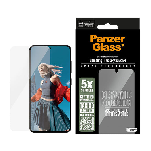 Protector de pantalla PanzerGlass Ultra-Wide Ceramic EasyAligner para Samsung Galaxy S25 S931 / S24 S921, Cristal Templado, Full Glue
