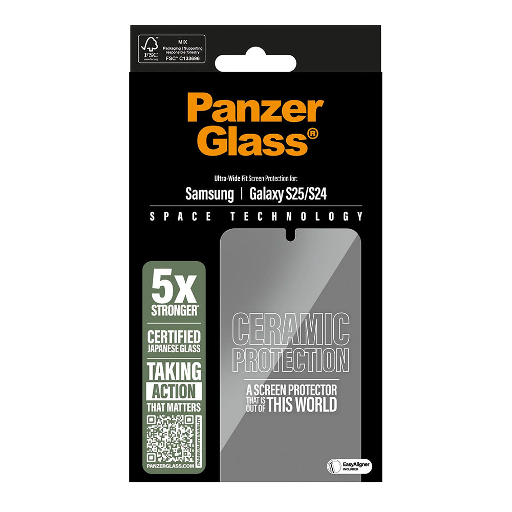 Protector de pantalla PanzerGlass Ultra-Wide Ceramic EasyAligner para Samsung Galaxy S25 S931 / S24 S921, Cristal Templado, Full Glue