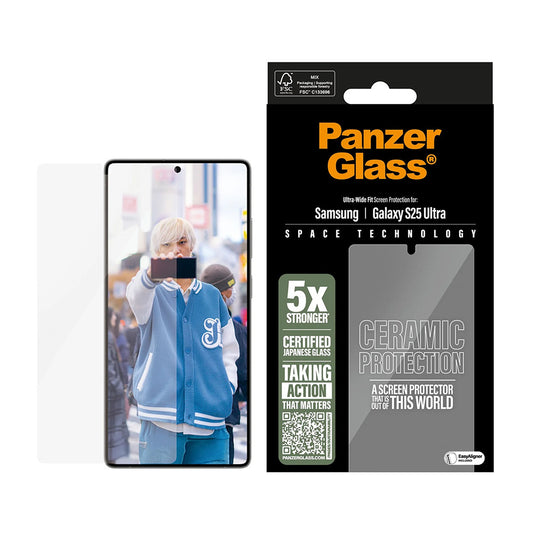 Protector de pantalla PanzerGlass Ultra-Wide Ceramic EasyAligner para Samsung Galaxy S25 Ultra S938, Cristal Templado, Full Glue