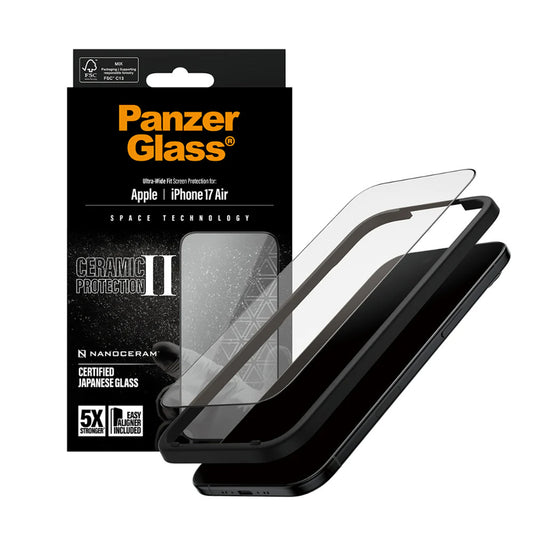 Protector de pantalla PanzerGlass Ultra-Wide Ceramic II EasyAligner para Apple iPhone 17 Air, Cristal Templado, Full Glue, Negro