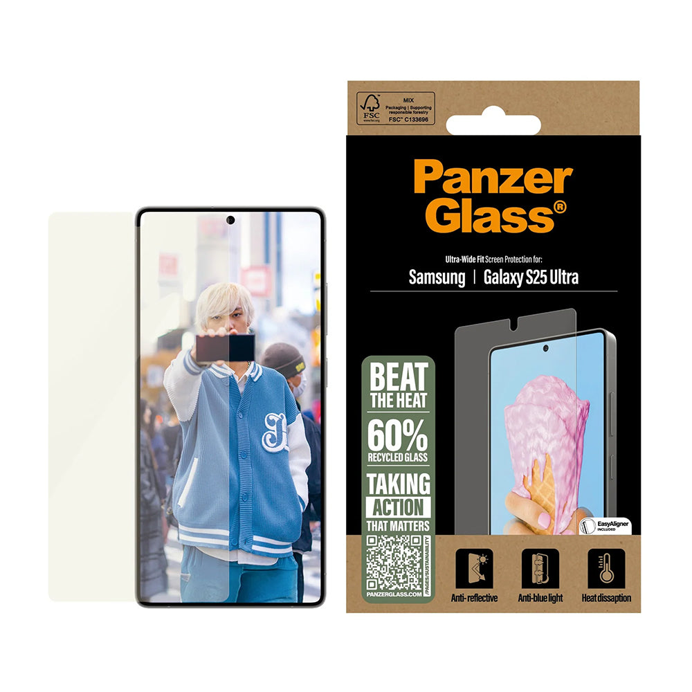 Protector de pantalla PanzerGlass Ultra-Wide Fit All-in-One para Samsung Galaxy S25 Ultra S938, Cristal Templado, Full Glue