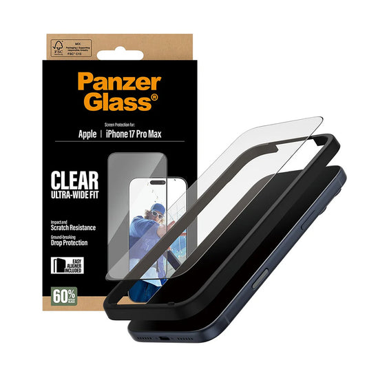 Protector de pantalla PanzerGlass Ultra-Wide Fit EasyAligner para Apple iPhone 17 Pro Max, Cristal Templado, Full Glue, Negro