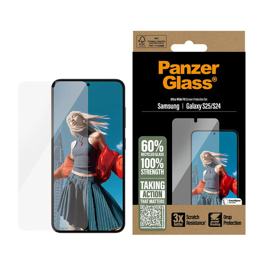 Protector de pantalla PanzerGlass Ultra-Wide Fit para Samsung Galaxy S25 S931 / S24 S921, Cristal Templado, Full Glue
