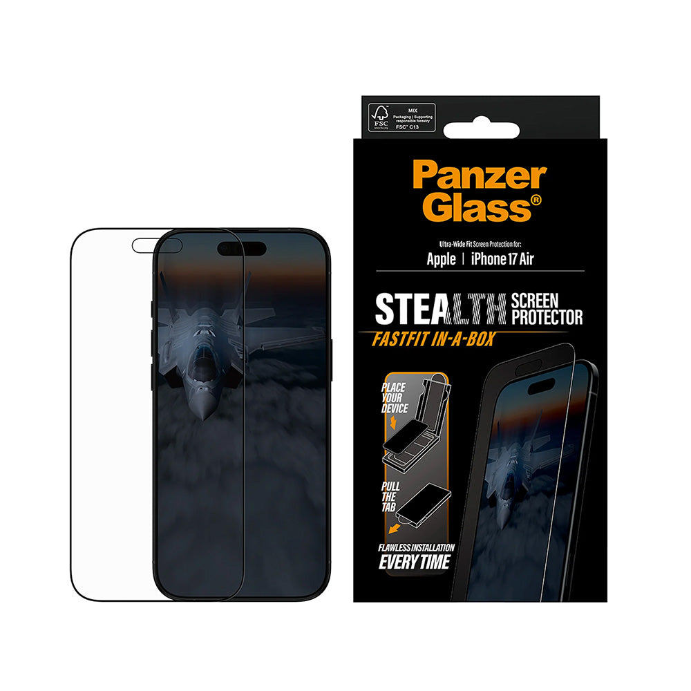 Protector de pantalla PanzerGlass Ultra-Wide Fit Stealth Fastfit para Apple iPhone 17 Air, Cristal Templado, Full Glue, Negro