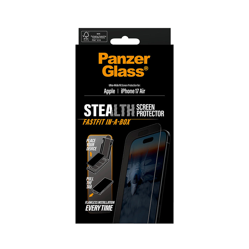 Protector de pantalla PanzerGlass Ultra-Wide Fit Stealth Fastfit para Apple iPhone 17 Air, Cristal Templado, Full Glue, Negro