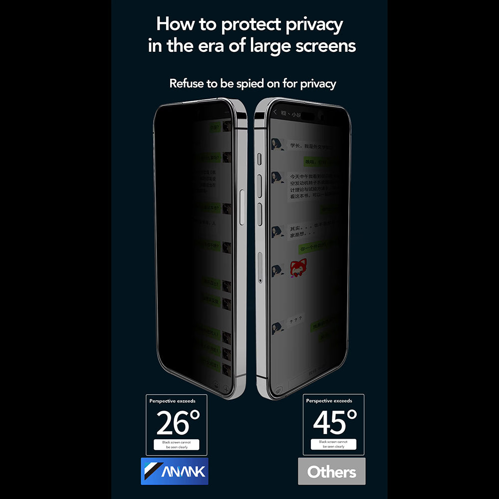 Protector de pantalla Privacy Anank 2X Reforzado para Apple iPhone 16 Pro Max, Vidrio Templado, Pegamento Completo, 2.5D