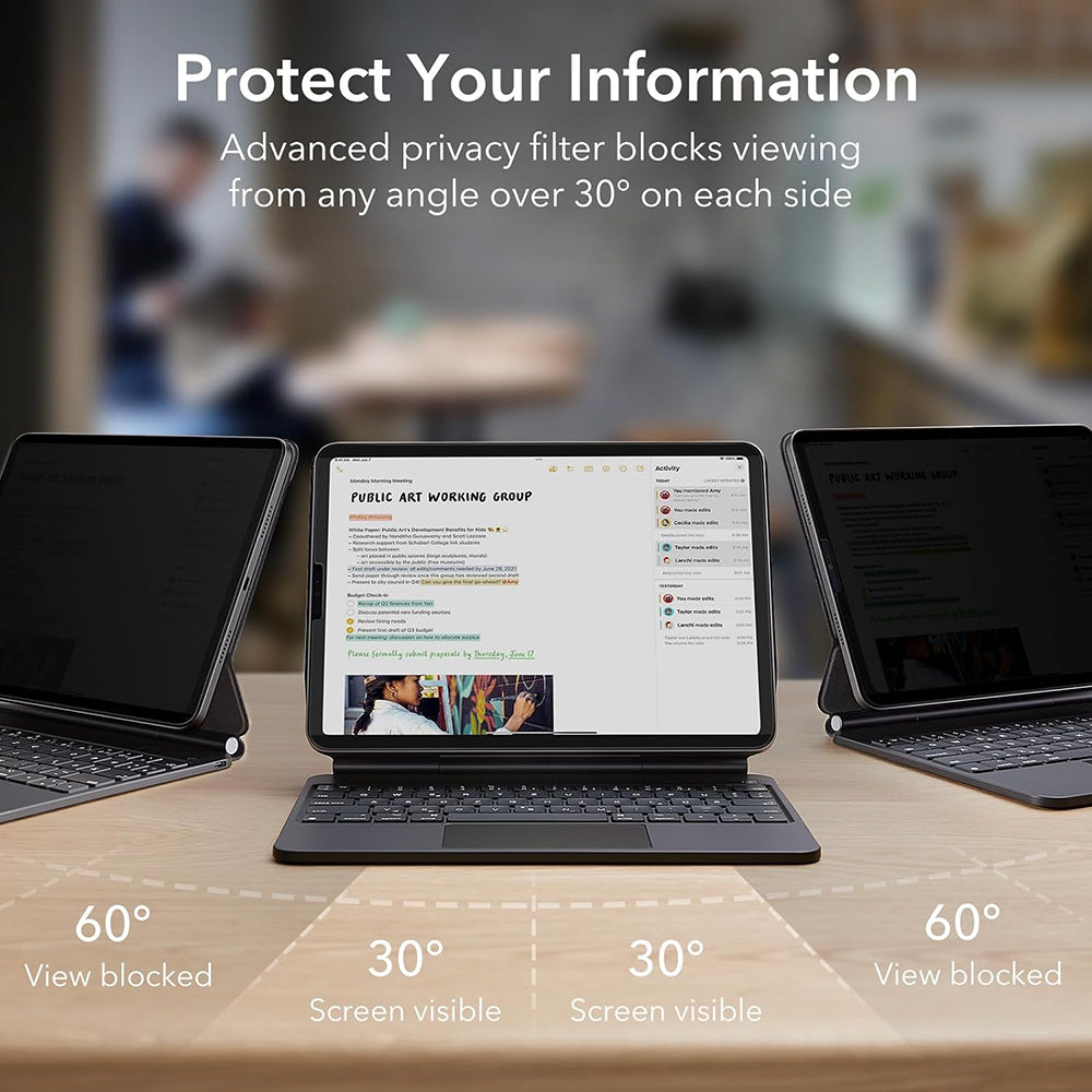 Lámina protectora de pantalla Privacy ESR Magnética para Apple iPad Pro 12.9 (2022) / Pro 12.9 (2021) / Pro 12.9 (2020), Plástico