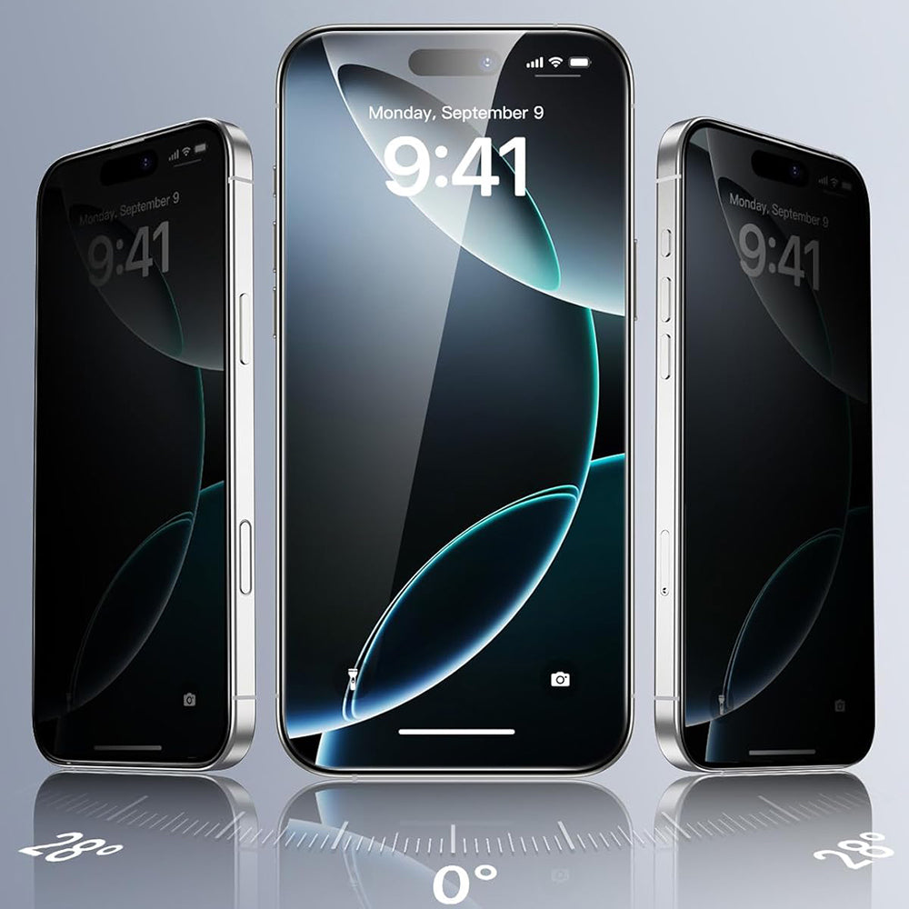 Protector de pantalla Privacy ESR para Apple iPhone 17 / 16 Pro, Cristal Templado, Full Glue, Set de 3 piezas