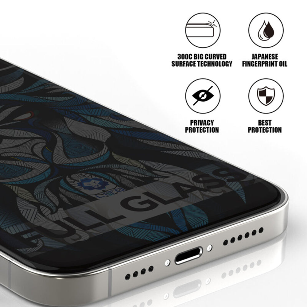 Protector de pantalla Privacy Lito D+ Max 300C para Apple iPhone 17 / 16 Pro, Cristal Templado, Full Glue