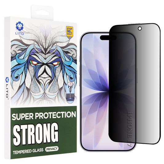 Protector de pantalla Privacy Lito D+ Max Strong para Apple iPhone 17 / 16 Pro, Cristal Templado, Full Glue