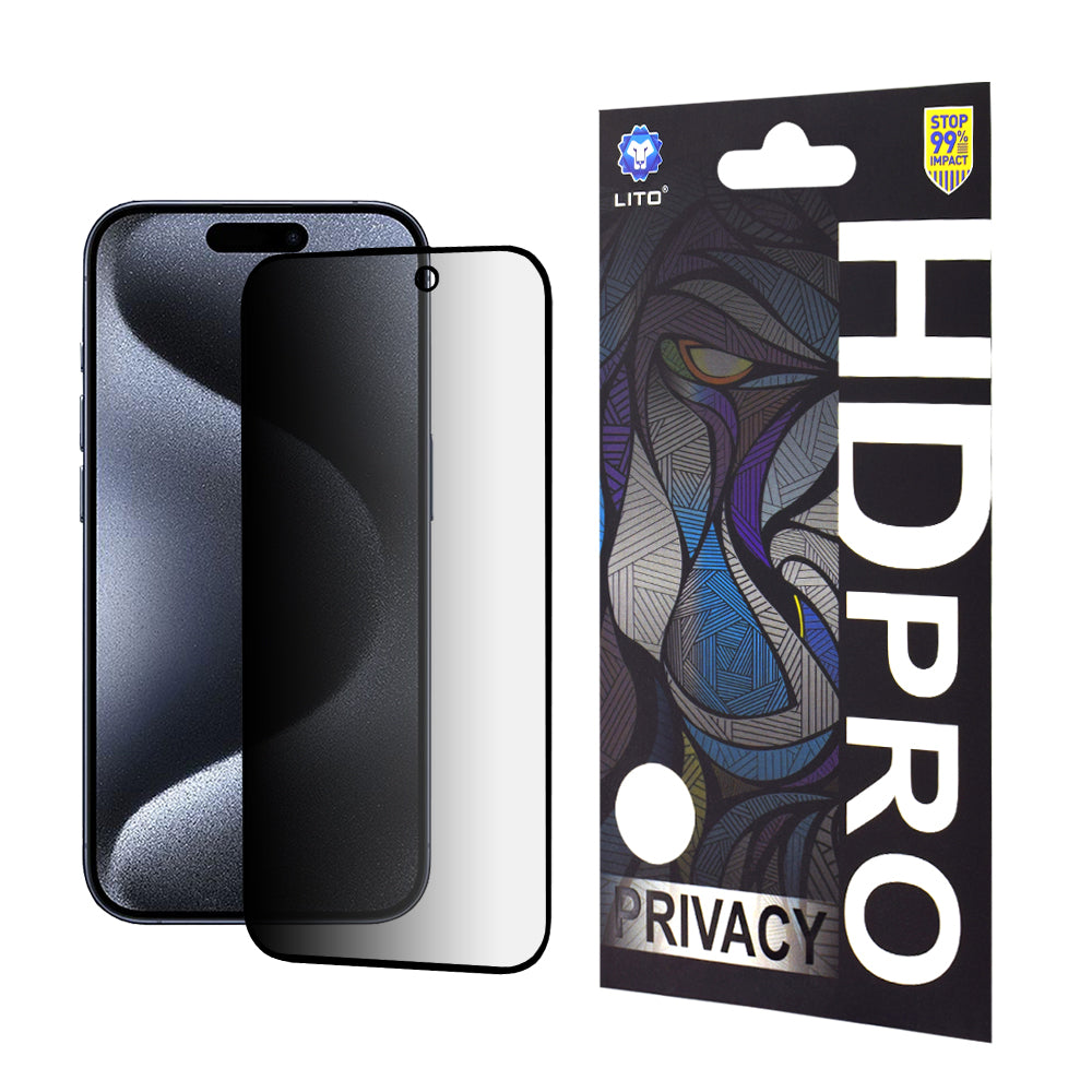 Protector de pantalla Privacy Lito HD Pro para Apple iPhone 15 Pro, vidrio templado, adhesivo completo