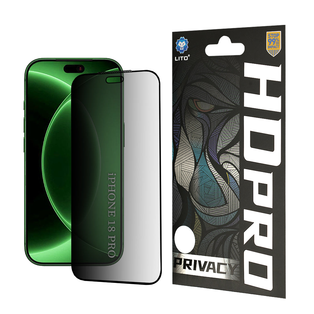 Protector de pantalla Privacy Lito HD Pro para Apple iPhone 18 Pro, vidrio templado, adhesivo completo