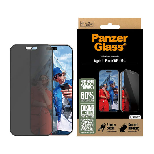 Protector de pantalla Privacy PanzerGlass Ultra-Wide Fit EasyAligner para Apple iPhone 16 Pro Max, Cristal Templado, Full Glue