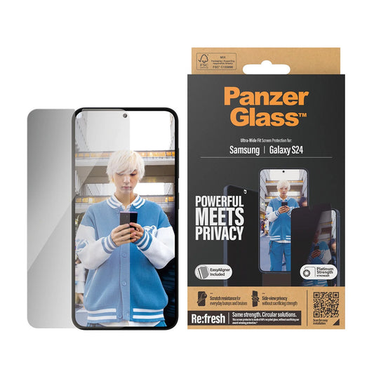 Protector de pantalla Privacy PanzerGlass Ultra-Wide Fit EasyAligner para Samsung Galaxy S24 S921, Cristal Templado, Full Glue