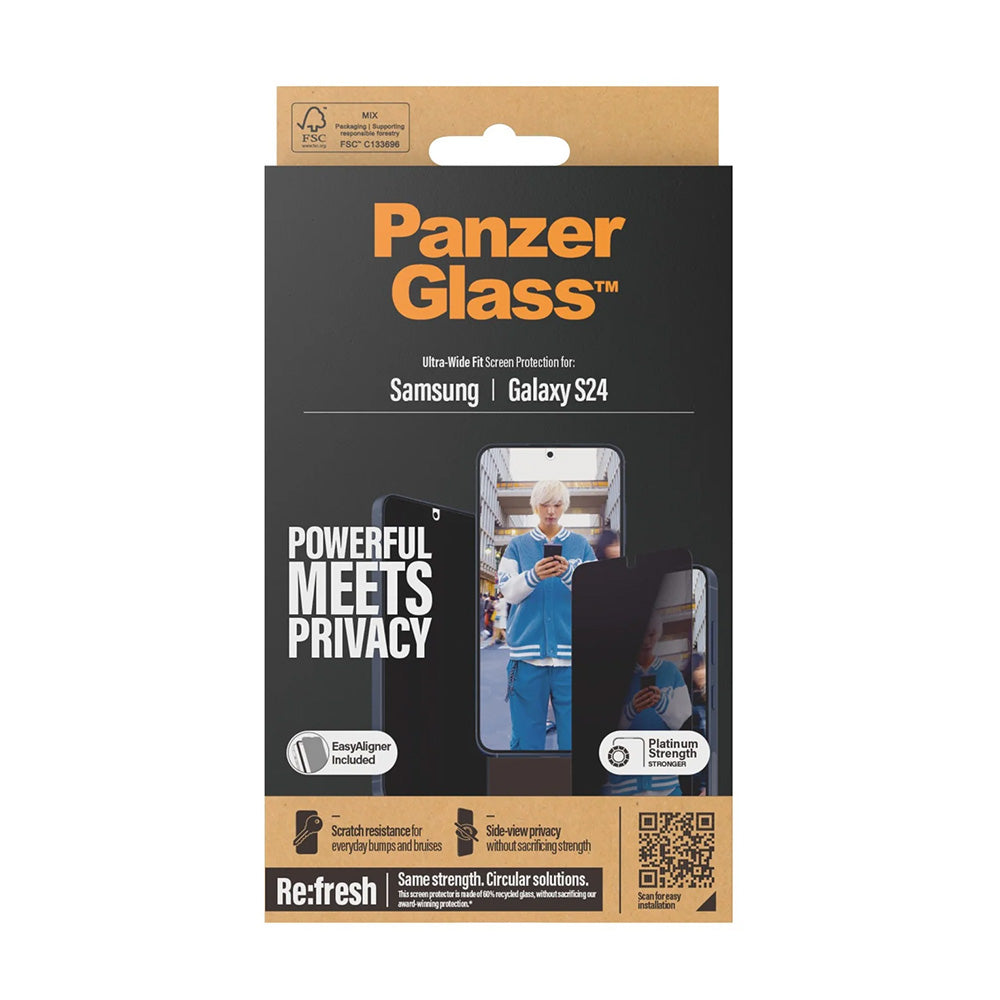 Protector de pantalla Privacy PanzerGlass Ultra-Wide Fit EasyAligner para Samsung Galaxy S24 S921, Cristal Templado, Full Glue