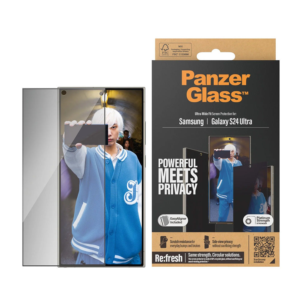 Protector de pantalla Privacy PanzerGlass Ultra-Wide Fit EasyAligner para Samsung Galaxy S24 Ultra S928, Cristal Templado, Full Glue