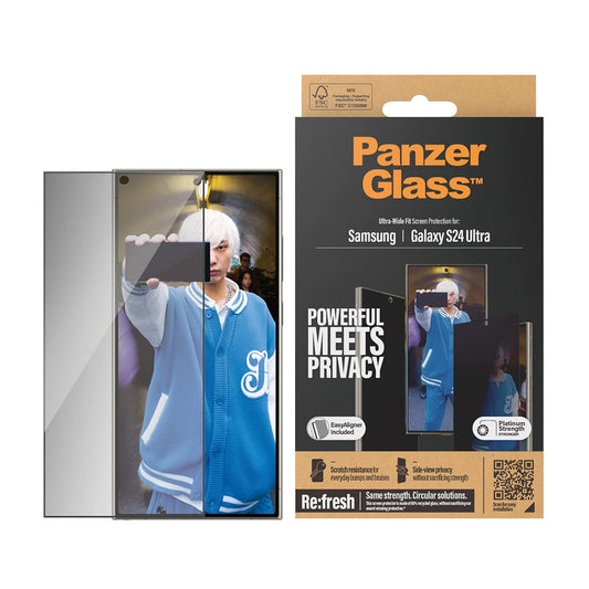Protector de pantalla Privacy PanzerGlass Ultra-Wide Fit EasyAligner para Samsung Galaxy S24 Ultra S928, Cristal Templado, Full Glue