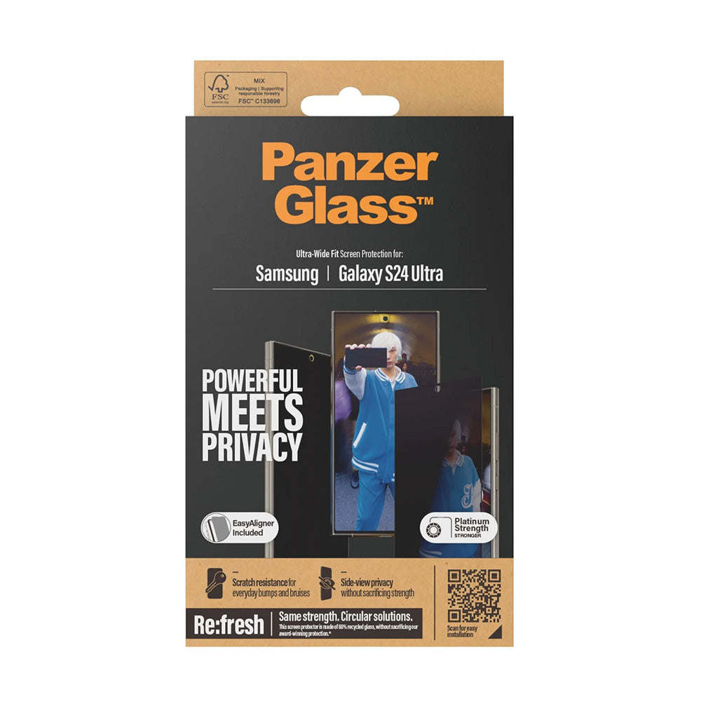 Protector de pantalla Privacy PanzerGlass Ultra-Wide Fit EasyAligner para Samsung Galaxy S24 Ultra S928, Cristal Templado, Full Glue