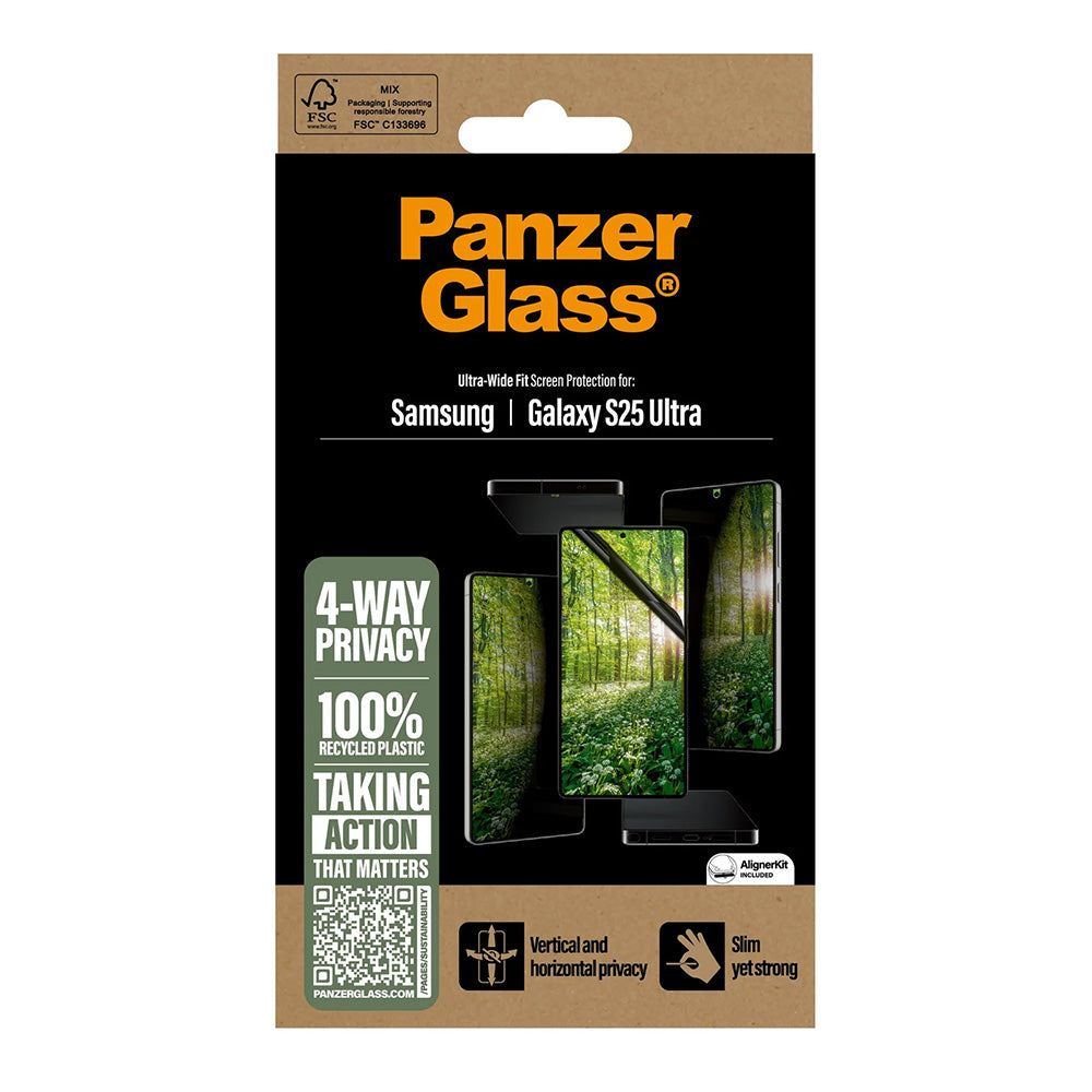 Protector de pantalla Privacy PanzerGlass Ultra-Wide Fit Eco Matrix 4-Way para Samsung Galaxy S25 Ultra S938, Cristal Templado, Full Glue