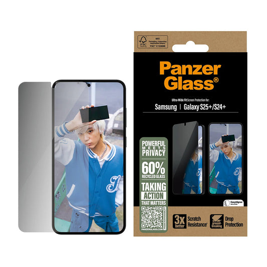 Protector de pantalla Privacy PanzerGlass Ultra-Wide Fit para Samsung Galaxy S25+ S936 / S24+ S926, Cristal Templado, Full Glue
