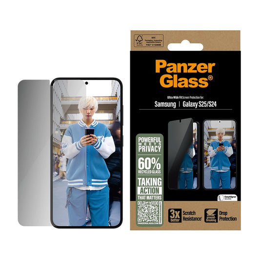 Protector de pantalla Privacy PanzerGlass Ultra-Wide Fit para Samsung Galaxy S25 S931 / S24 S921, Cristal Templado, Full Glue