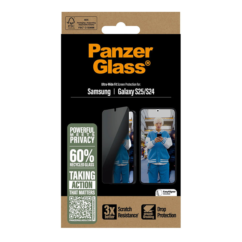 Protector de pantalla Privacy PanzerGlass Ultra-Wide Fit para Samsung Galaxy S25 S931 / S24 S921, Cristal Templado, Full Glue