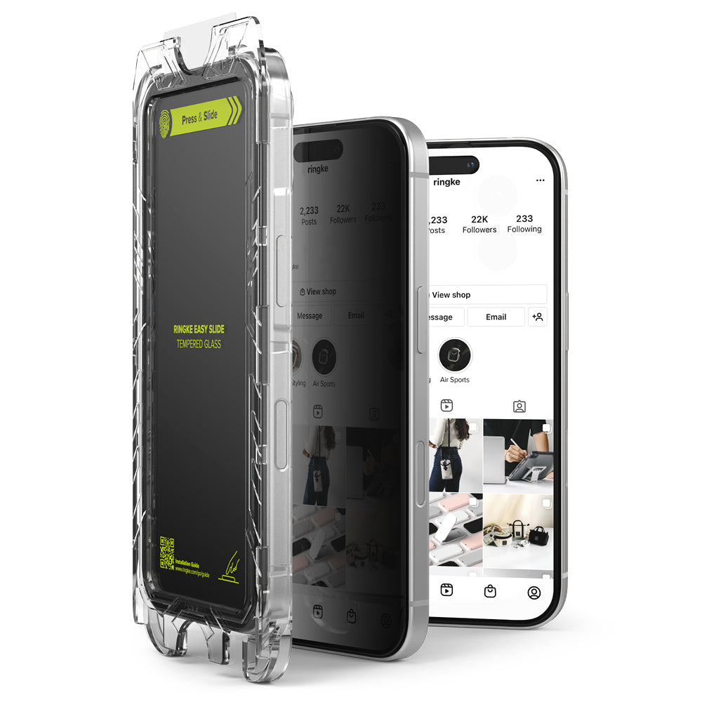 Protector de pantalla Privacy Ringke Easy Slide para Apple iPhone 16 Plus / 15 Plus, Cristal Templado, Adhesivo Completo, Set de 2 piezas