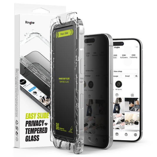 Protector de pantalla Privacy Ringke Easy Slide para Apple iPhone 16 Plus / 15 Plus, Cristal Templado, Adhesivo Completo, Set de 2 piezas