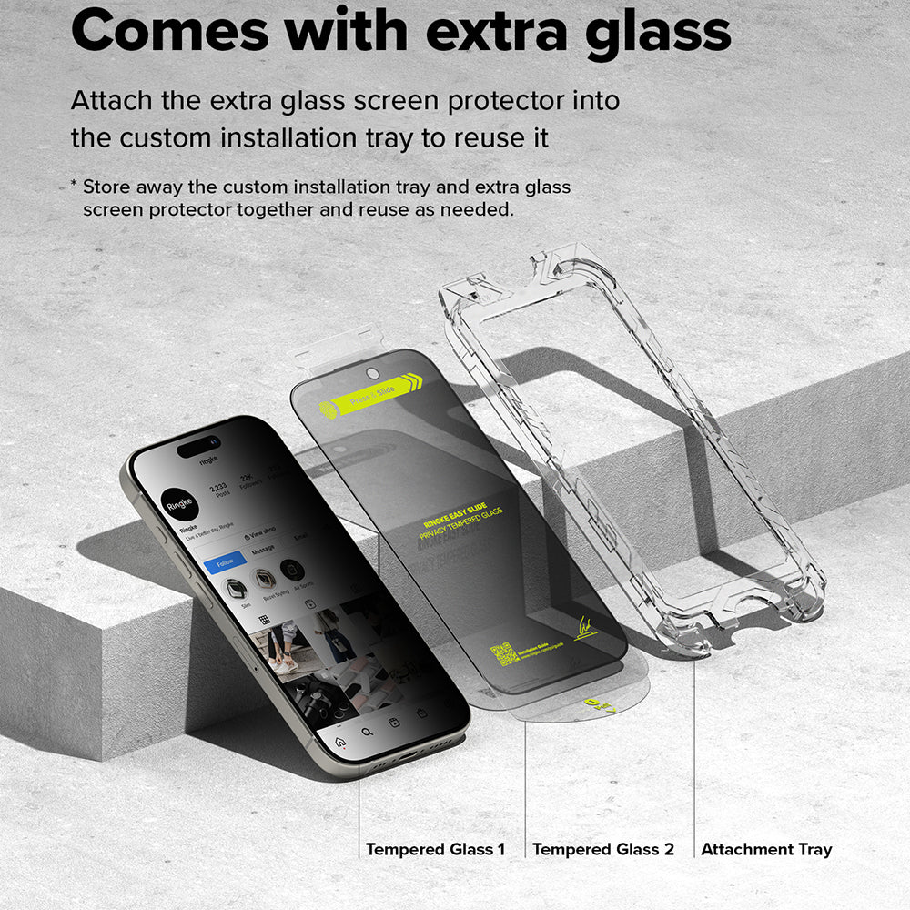 Protector de pantalla Privacy Ringke Easy Slide para Apple iPhone 16 Plus / 15 Plus, Cristal Templado, Adhesivo Completo, Set de 2 piezas