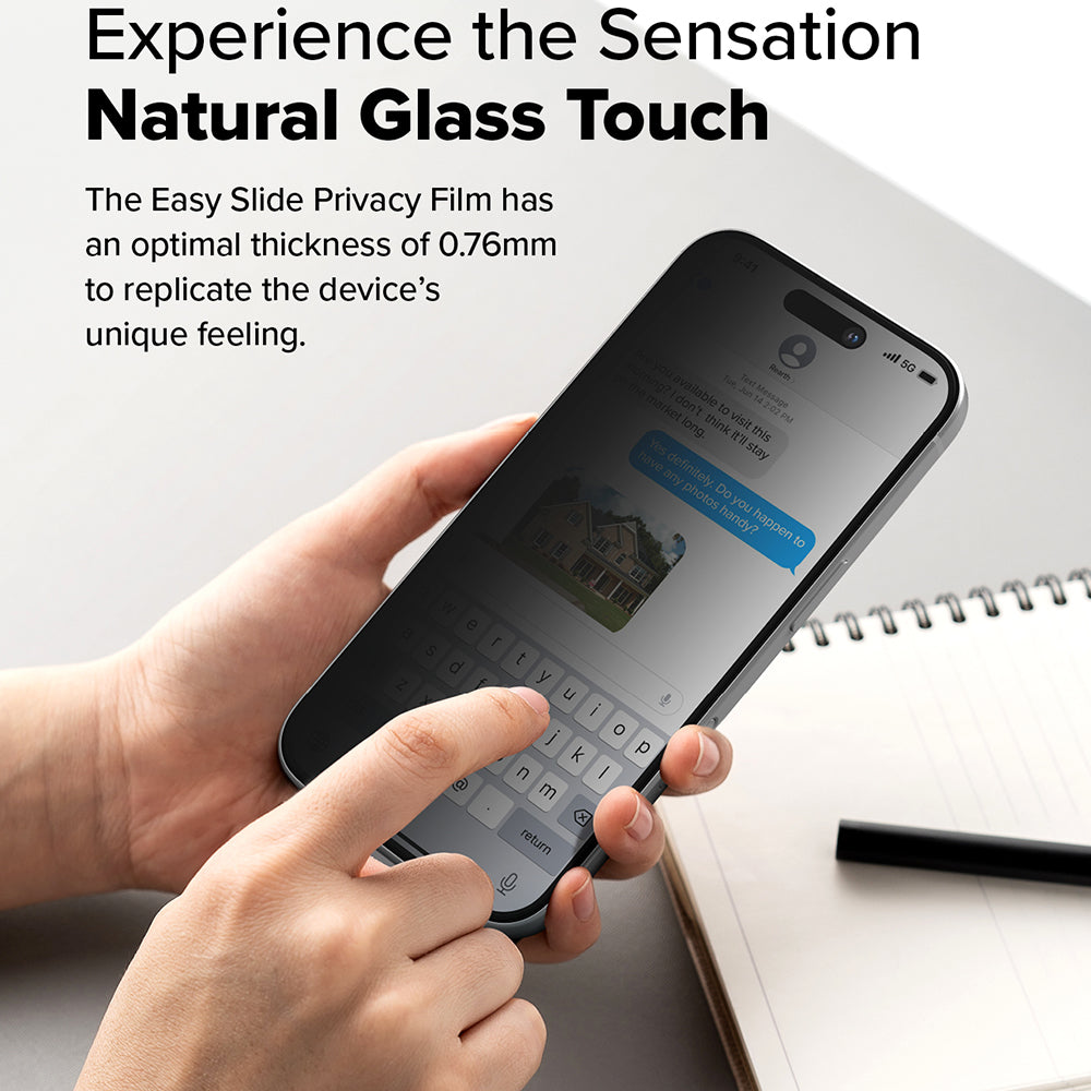 Protector de pantalla Privacy Ringke Easy Slide para Apple iPhone 16 Plus / 15 Plus, Cristal Templado, Adhesivo Completo, Set de 2 piezas