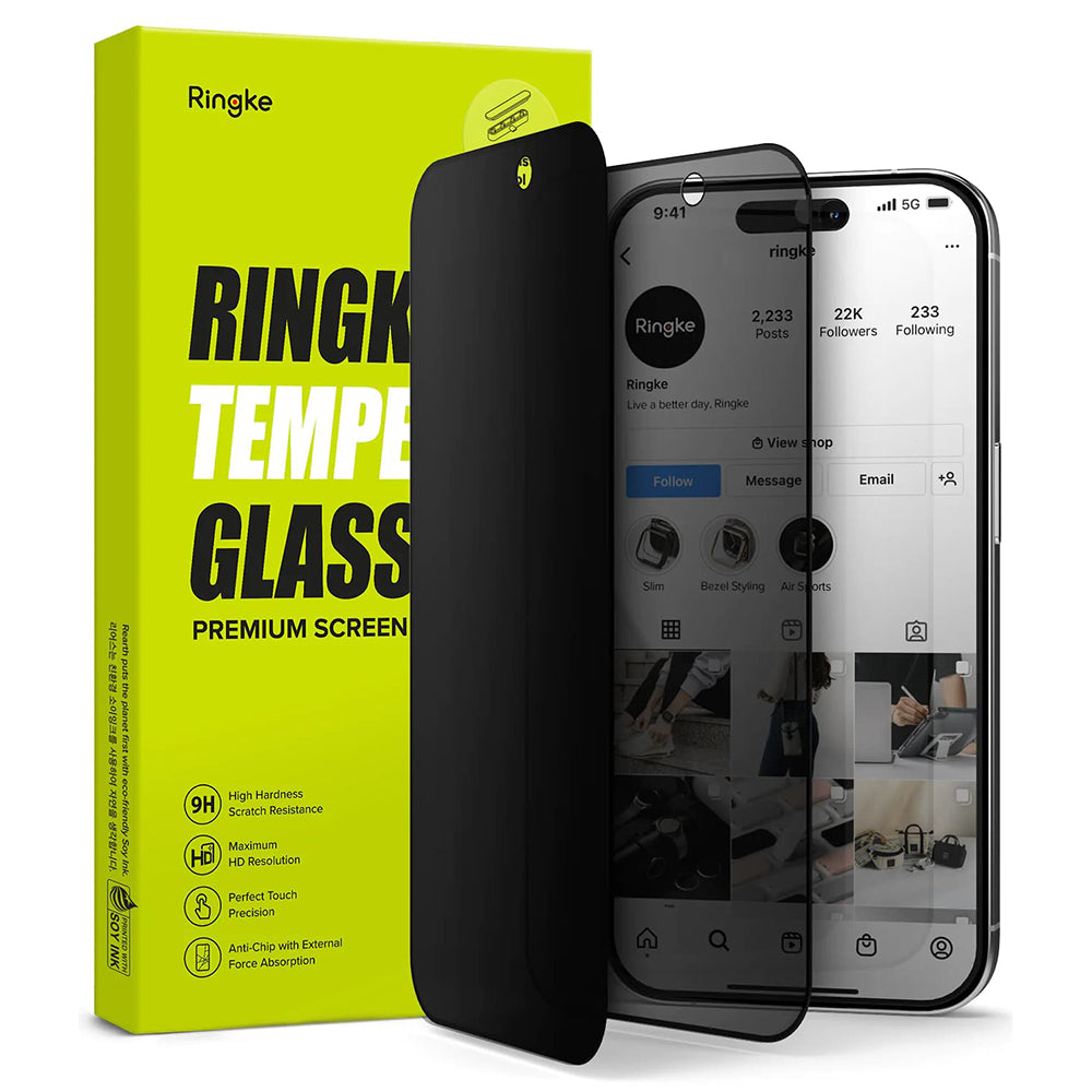 Protector de pantalla Privacy Ringke para Apple iPhone 15 Pro, Cristal Templado, Full Glue