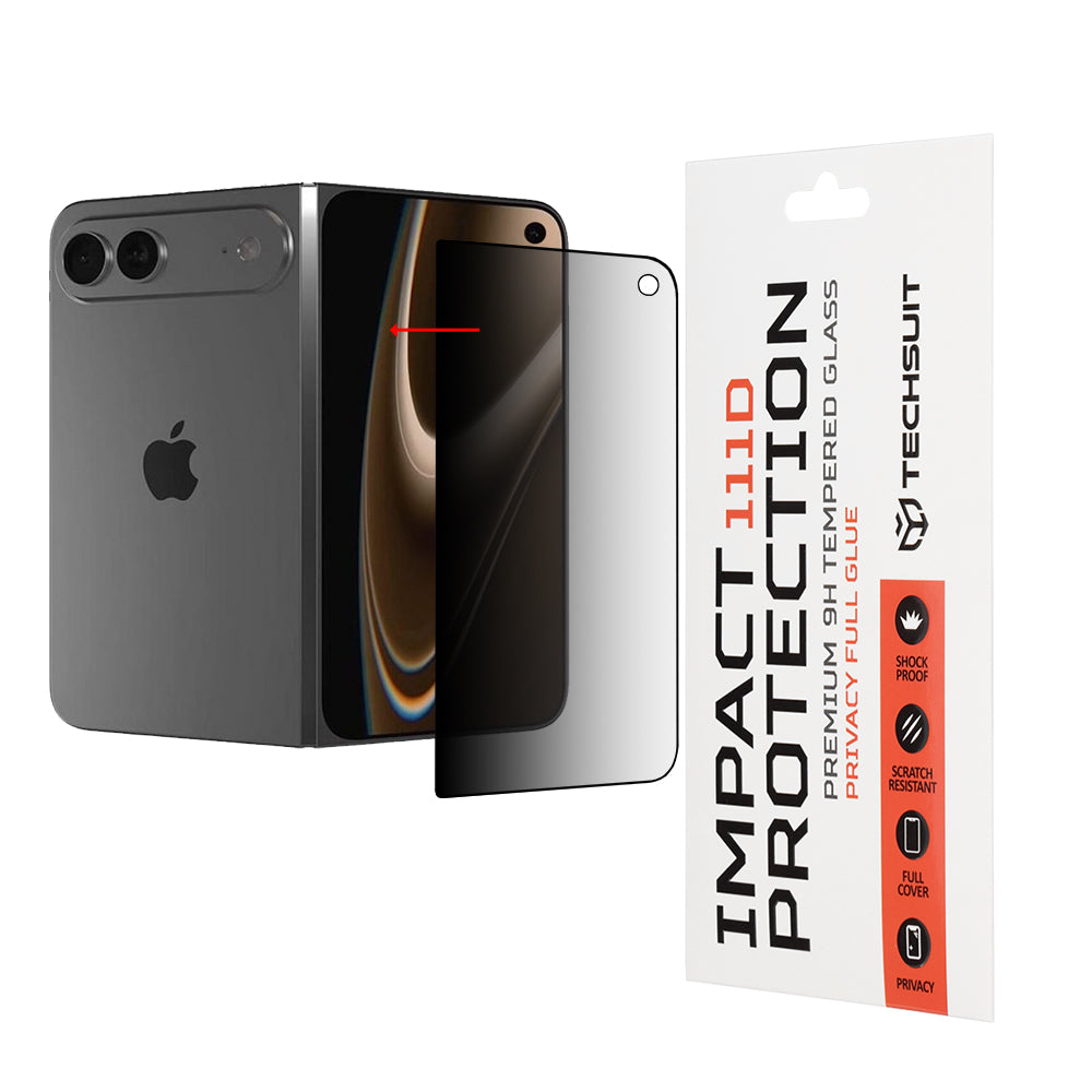 Protector de pantalla exterior Privacy Techsuit para Apple iPhone Duo, vidrio templado, adhesivo completo, 111D