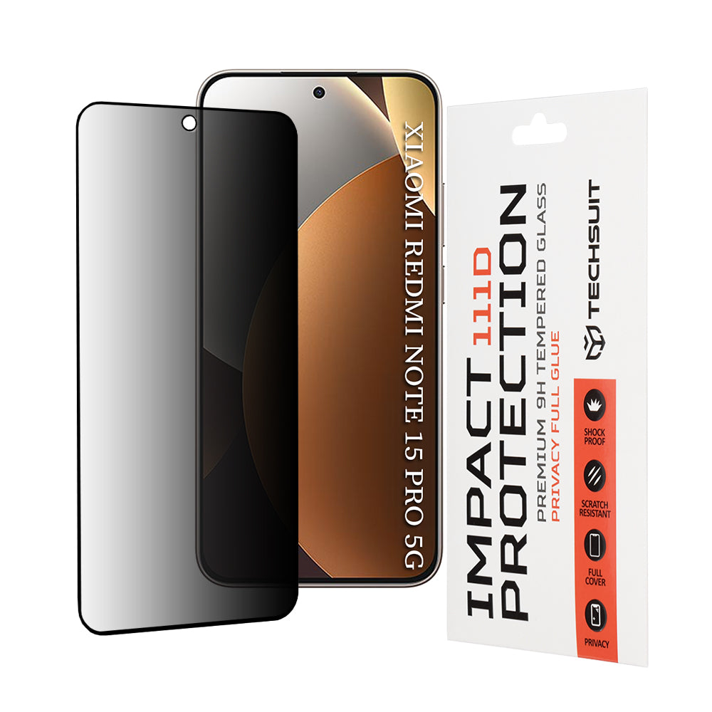 Protector de pantalla Privacy Techsuit para Xiaomi Redmi Note 15 Pro 5G, Cristal Templado, Full Glue, 111D