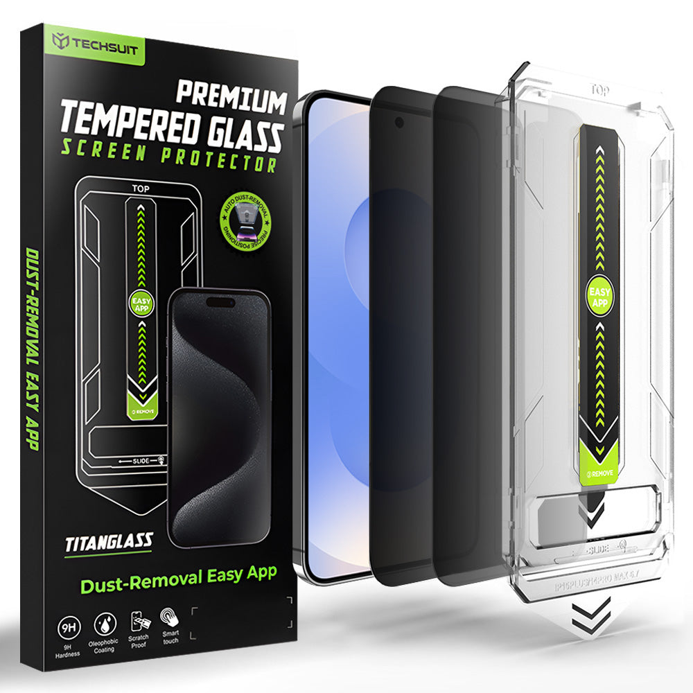 Protector de pantalla Privacy Techsuit TitanGlass CrystalHD para Samsung Galaxy S26 S942, Cristal Templado, Full Glue, Set de 2 piezas.