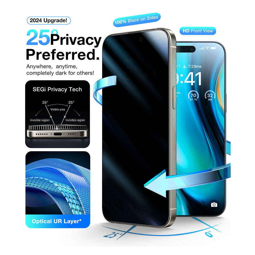Folie de protección Ecran Privacy Torras GlassGo Install Master para Apple iPhone 16 Pro, Cristal Templado, Full Glue