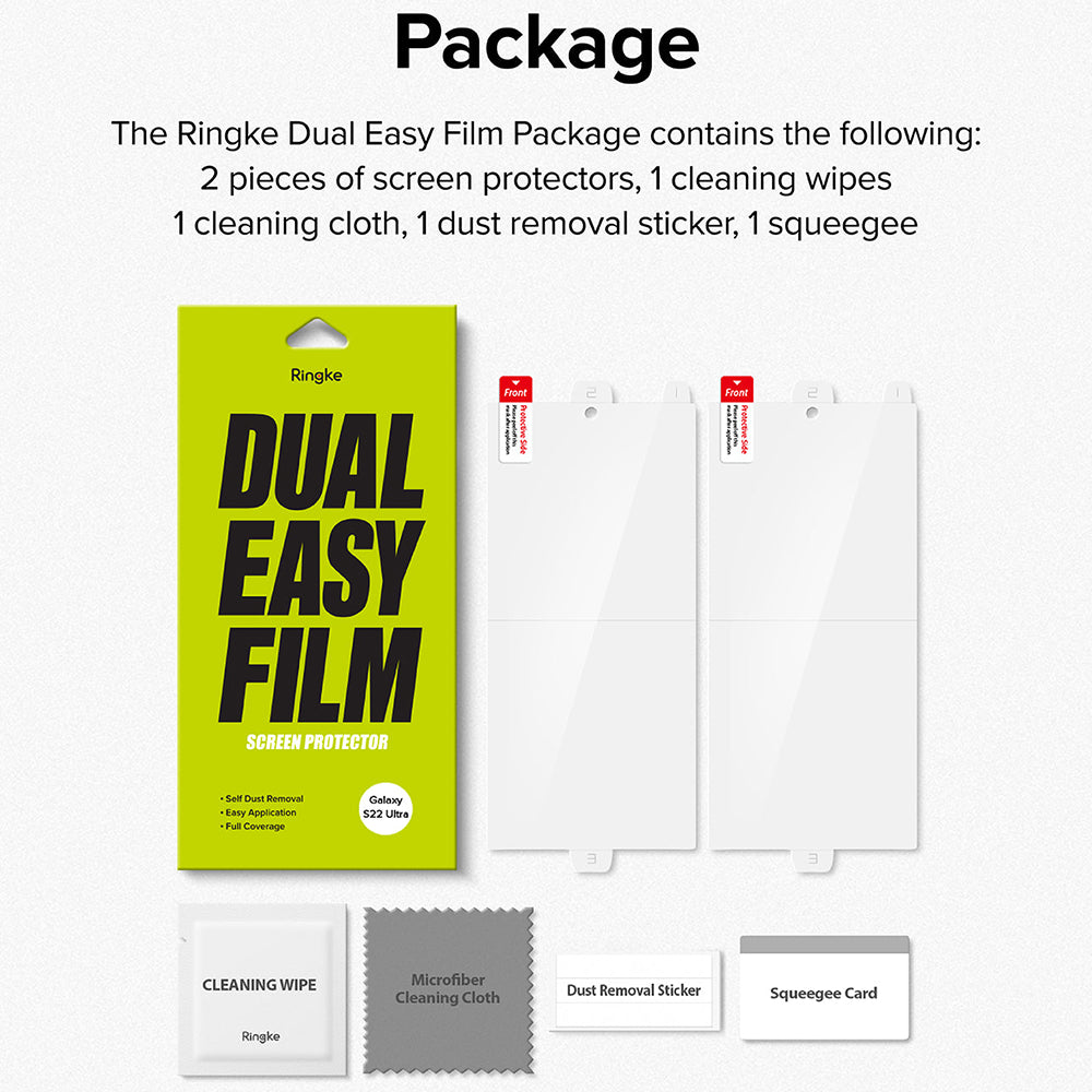 Protector de pantalla Ringke Dual Easy para Samsung Galaxy S22 Ultra 5G S908, Plástico, Set de 2 piezas