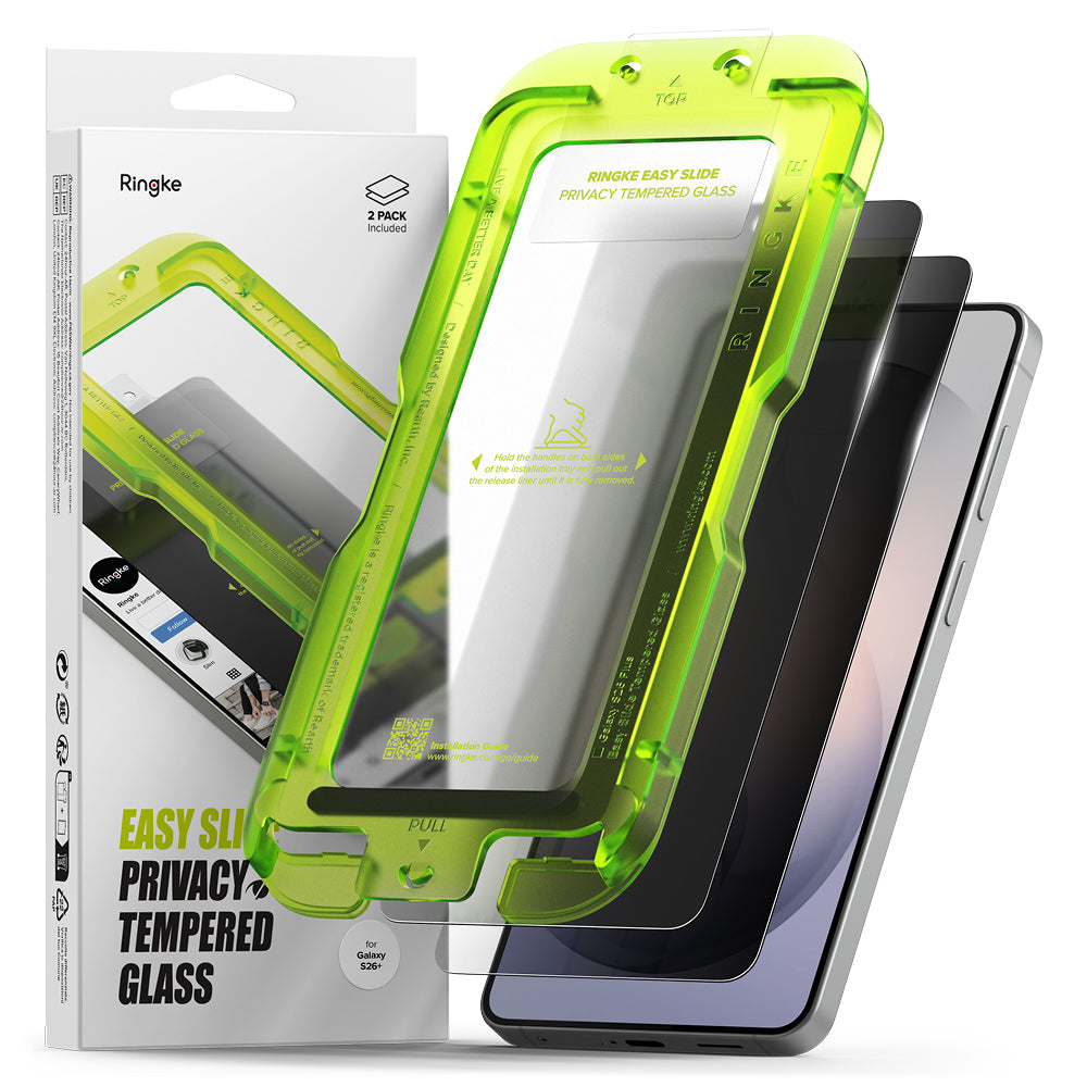 Protector de pantalla Ringke Easy Slide para Samsung Galaxy S26 Plus S947, Cristal Templado, Adhesivo Completo, Set de 2 piezas, Negro.
