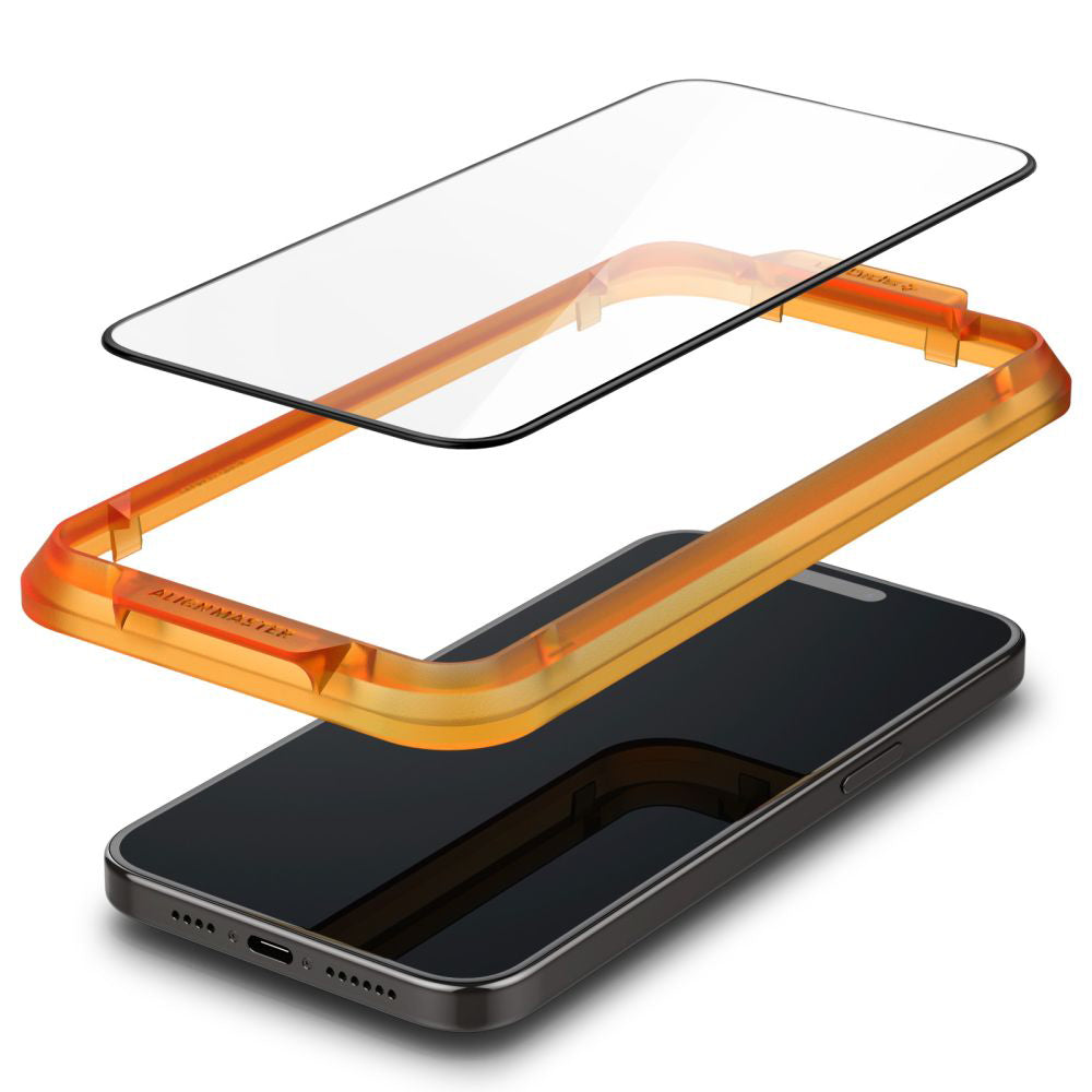 Protector de pantalla Spigen GlastR Align Master para Apple iPhone 15 Plus, Cristal Templado, Full Glue, Set de 2 piezas, Negro AGL06886